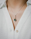 Collier Mira Emeraude de synthèse et Moissanites en Argent Massif Rhodié
