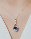 Collier Mira Saphir de synthèse et Moissanites Argent Massif Rhodié