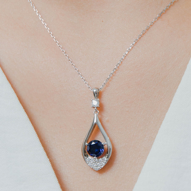 Collier Mira Saphir de synthèse et Moissanites Argent Massif Rhodié