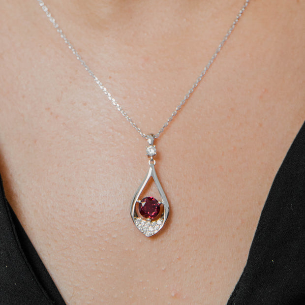 Collier Mira Rubis de synthèse et Moissanites Argent Massif Rhodié