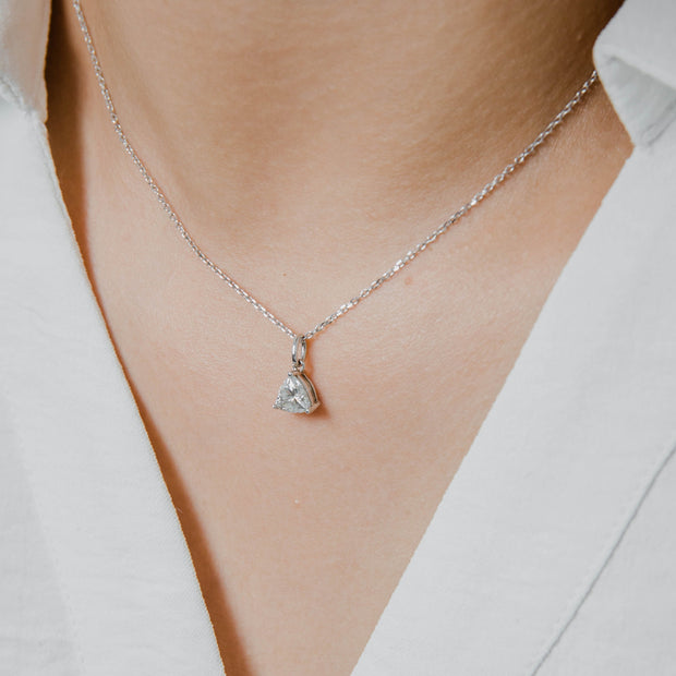 Collier Solitaire Moissanite Triangle Argent Massif Rhodié