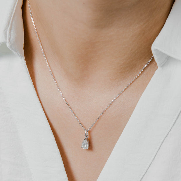 Collier Solitaire Moissanite Goutte Argent Massif Rhodié