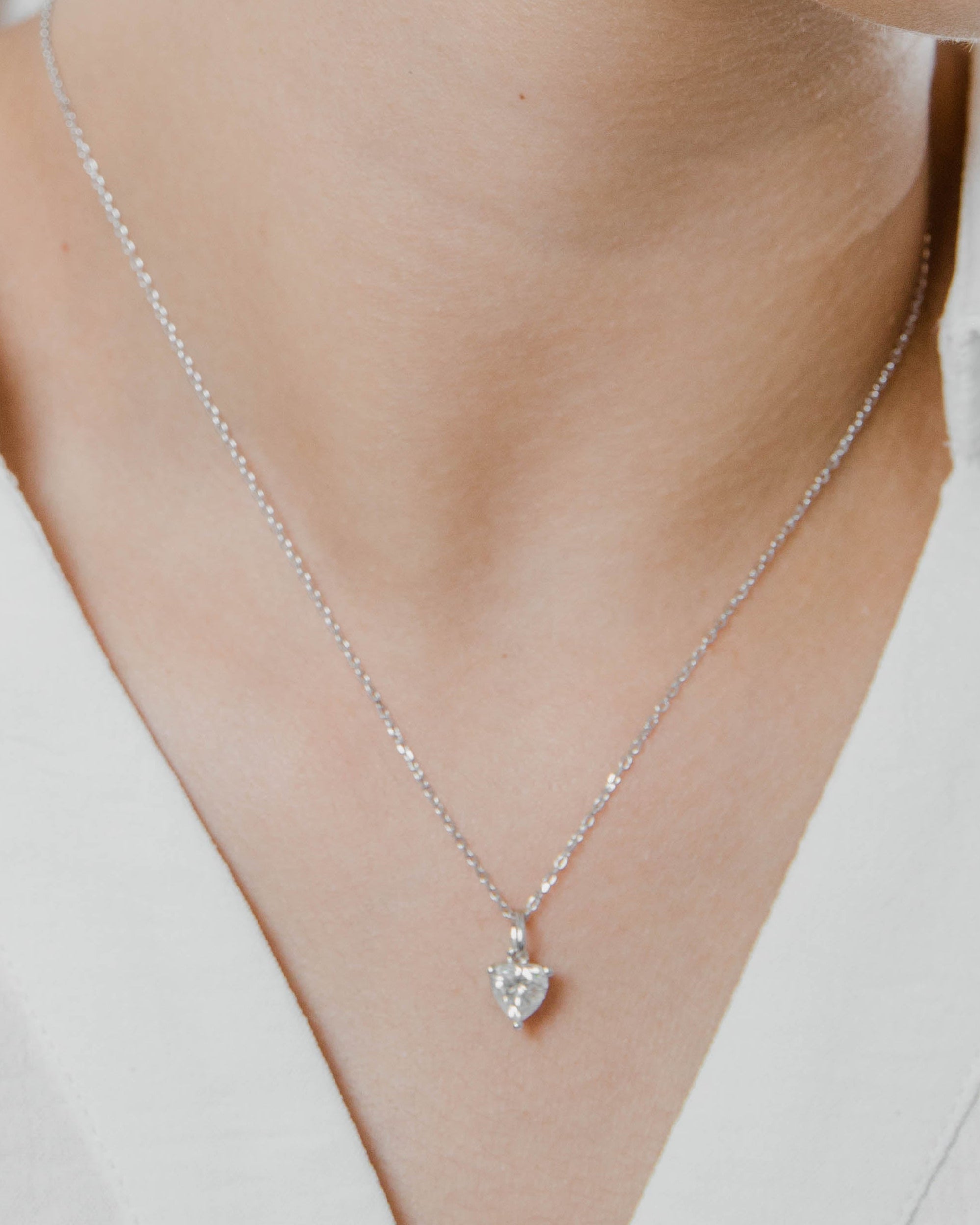 Collier Solitaire Moissanite Cœur Argent Massif Rhodié