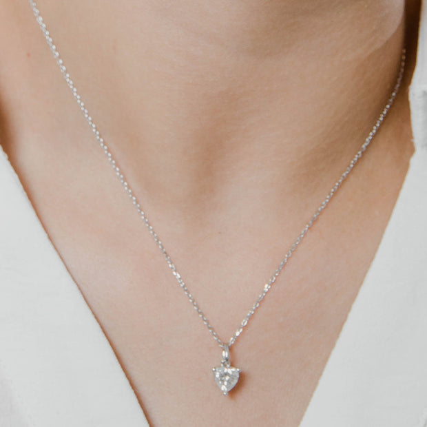 Collier Solitaire Moissanite Cœur Argent Massif Rhodié