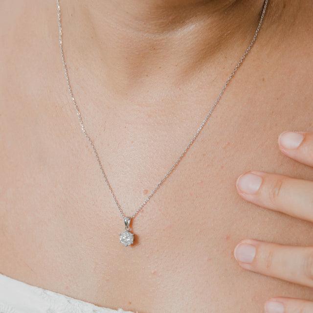 Collier Solitaire Moissanite Rond Argent Massif Rhodié
