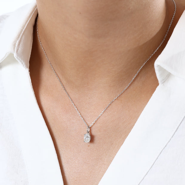 Collier Solitaire Moissanite Ovale Argent Massif Rhodié