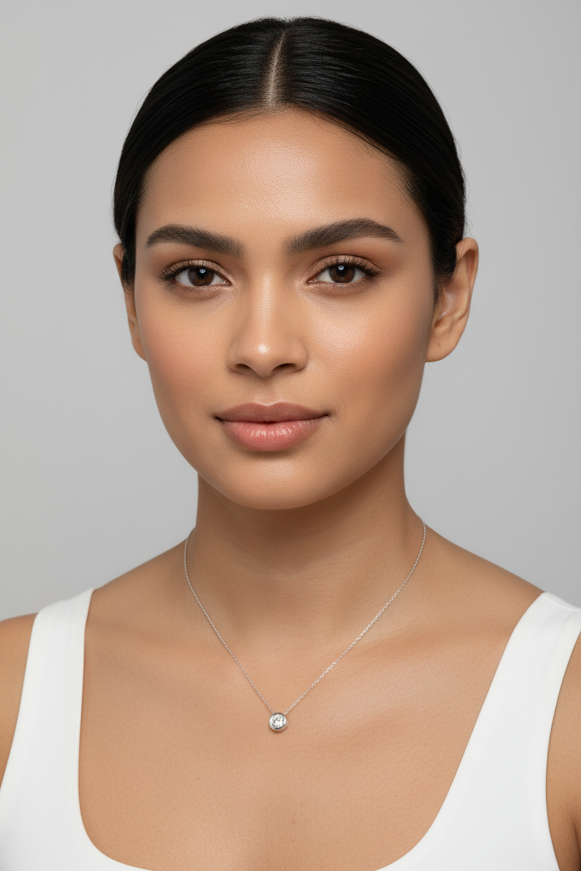 Collier Moissanite rond sertie clos Argent Massif Rhodié