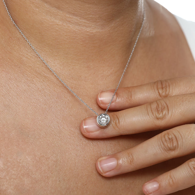 Collier Moissanite rond sertie clos Argent Massif Rhodié