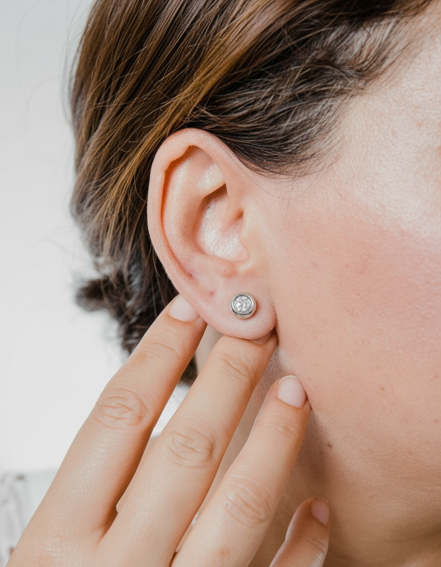 Boucles d’oreilles Moissanites serties clos Argent Massif Rhodié