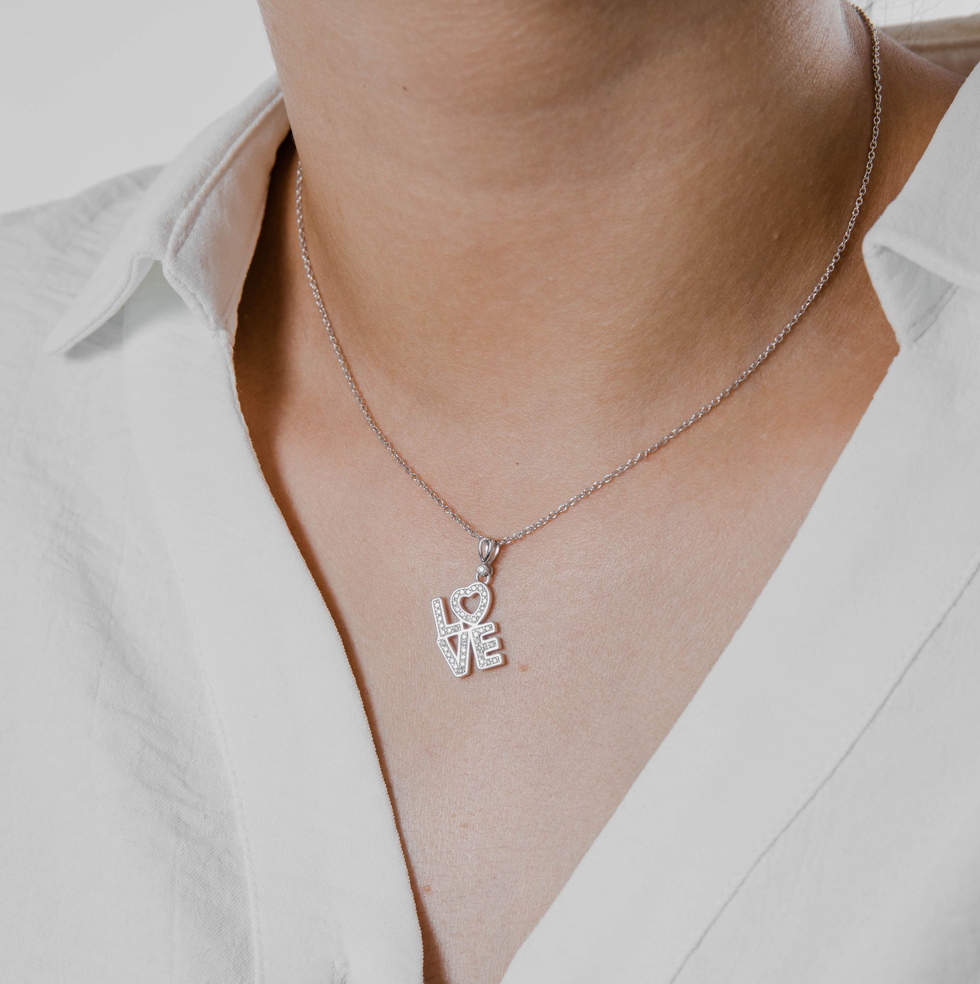 Collier LOVE Moissanites Argent Massif Rhodié