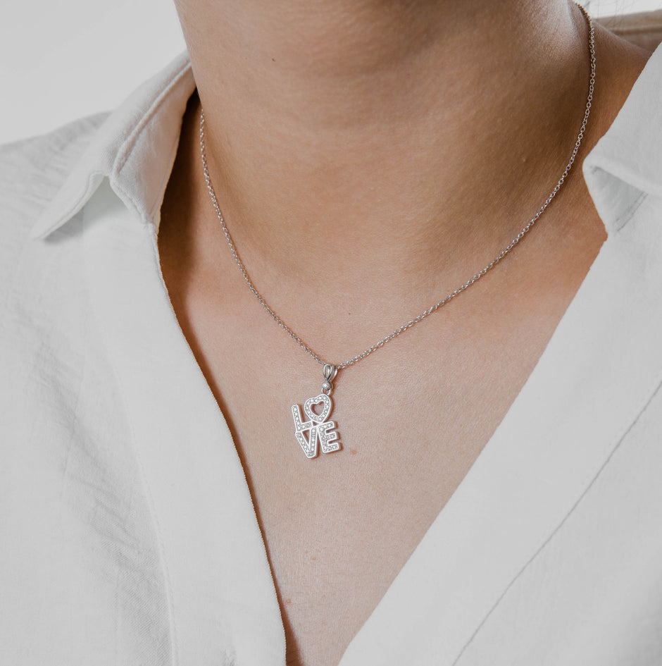 Collier LOVE Moissanites Argent Massif Rhodié