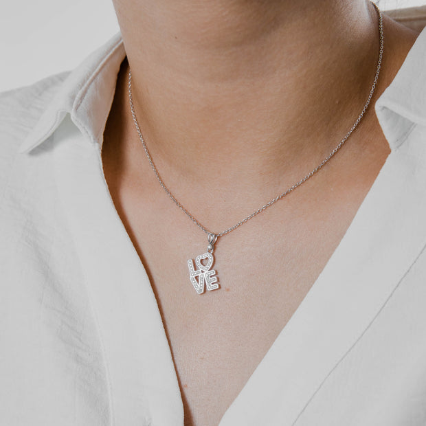 Collier LOVE Moissanites Argent Massif Rhodié
