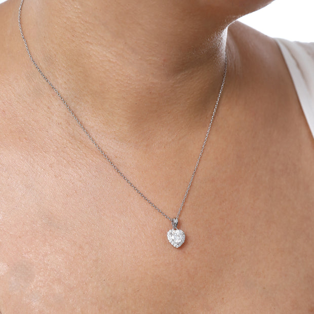 Collier Cœur Serti Moissanites Argent Massif Rhodié