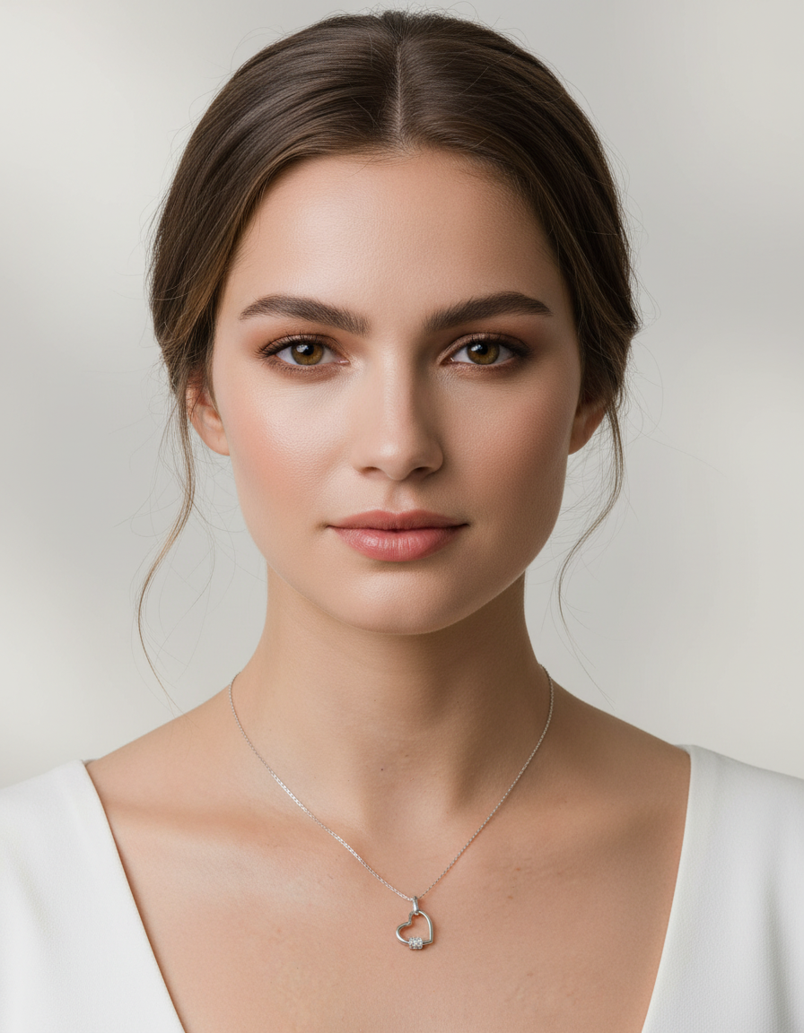 Collier Cœur Scellé Moissanites Argent Massif Rhodié