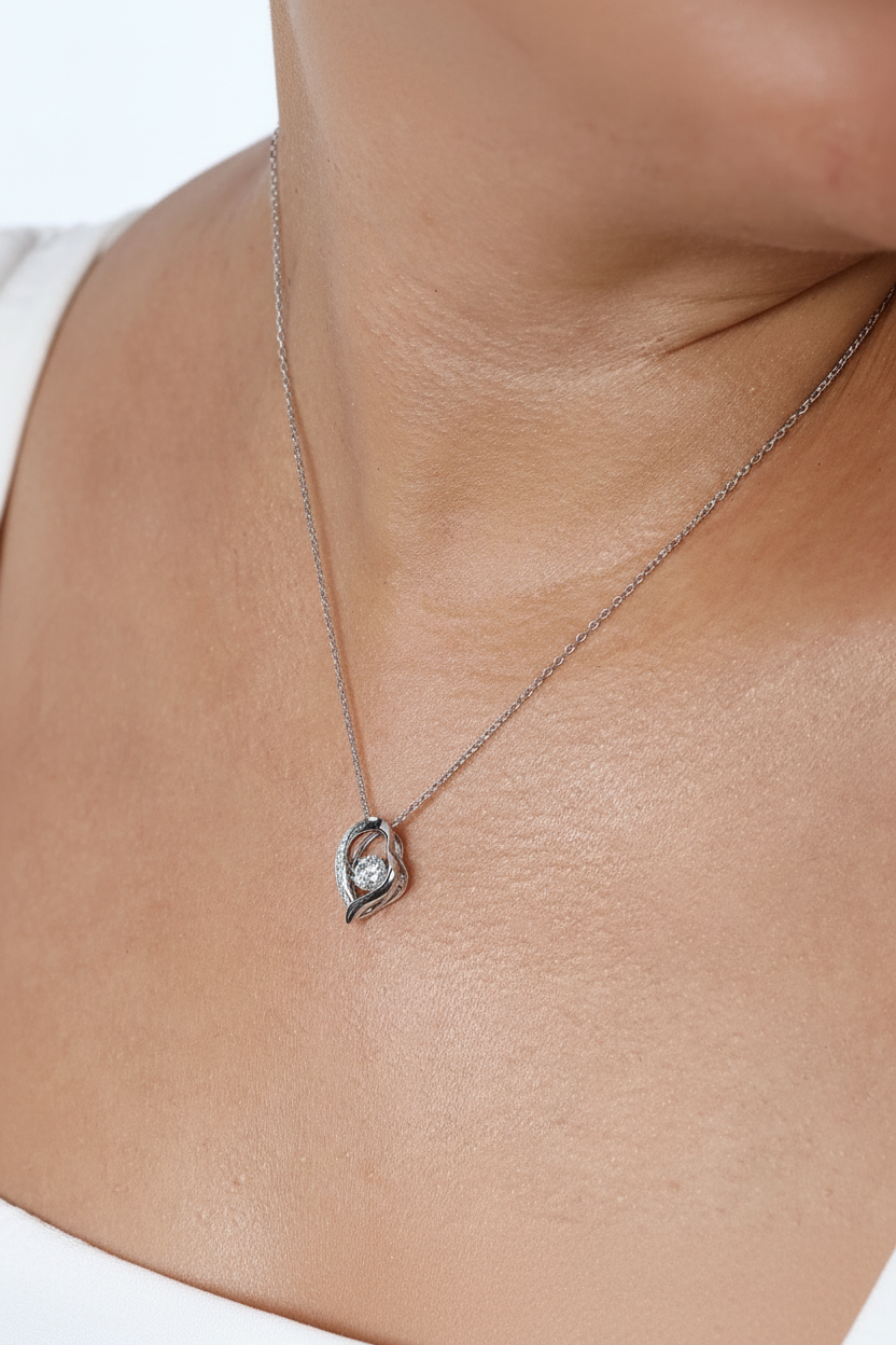 Collier Cœur Motion Asymétrique Moissanite Argent Massif Rhodié