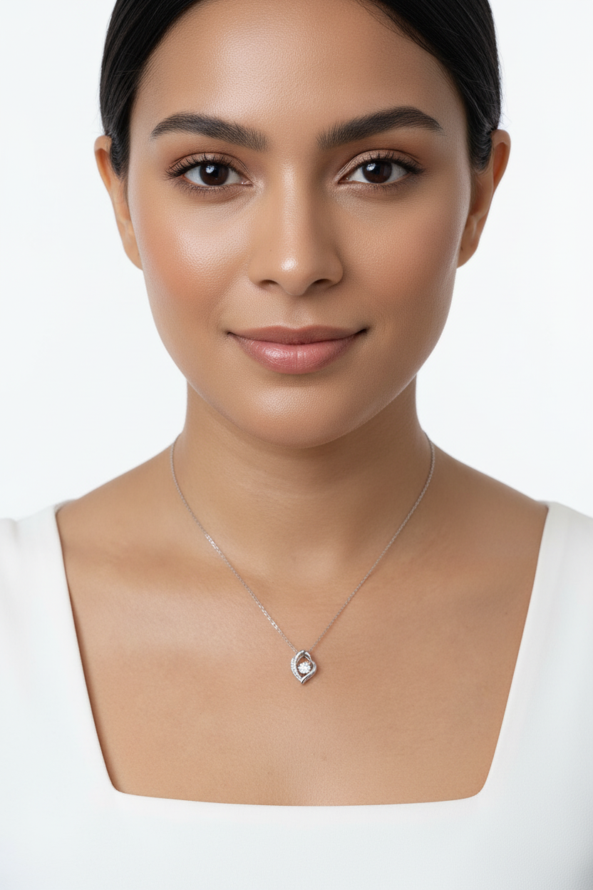 Collier Cœur Motion Asymétrique Moissanite Argent Massif Rhodié
