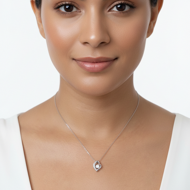 Collier Cœur Motion Asymétrique Moissanite Argent Massif Rhodié