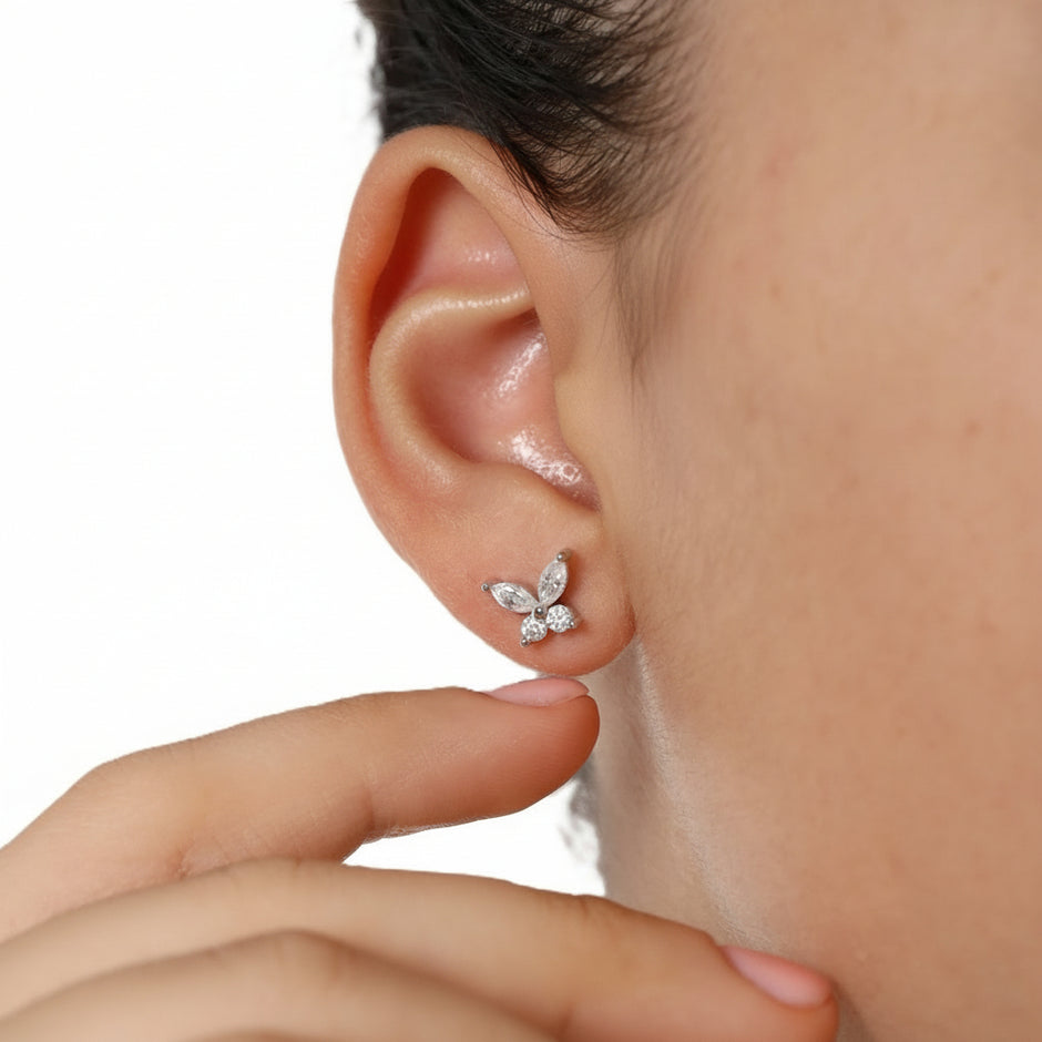 Boucles d'oreilles Papillon Moissanites Argent Massif Rhodié