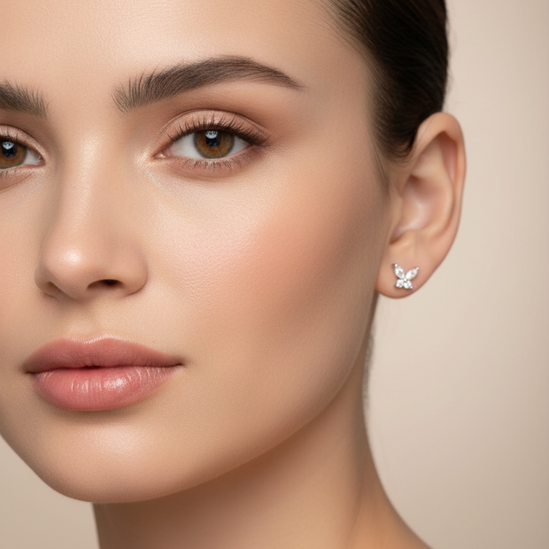 Boucles d'oreilles Papillon Moissanites Argent Massif Rhodié