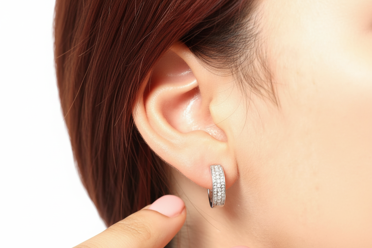 Boucles d'oreilles Créoles 3 rangs Moissanites Argent Massif Rhodié