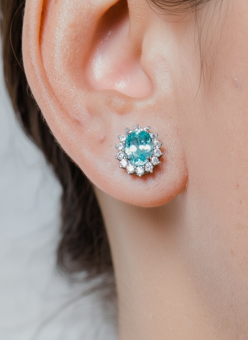 Boucles d’oreilles  Paraíba de synthèse Argent Massif Rhodié