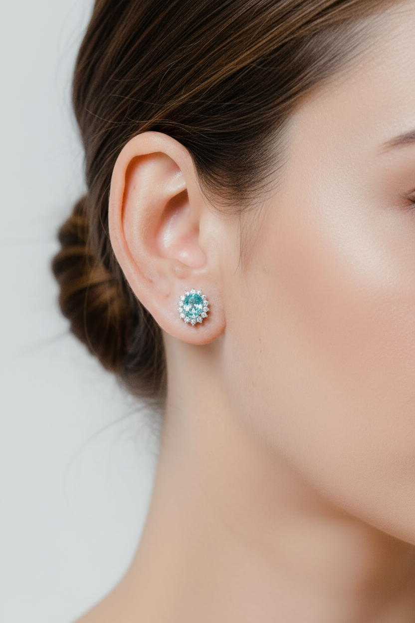 Boucles d’oreilles  Paraíba de synthèse Argent Massif Rhodié