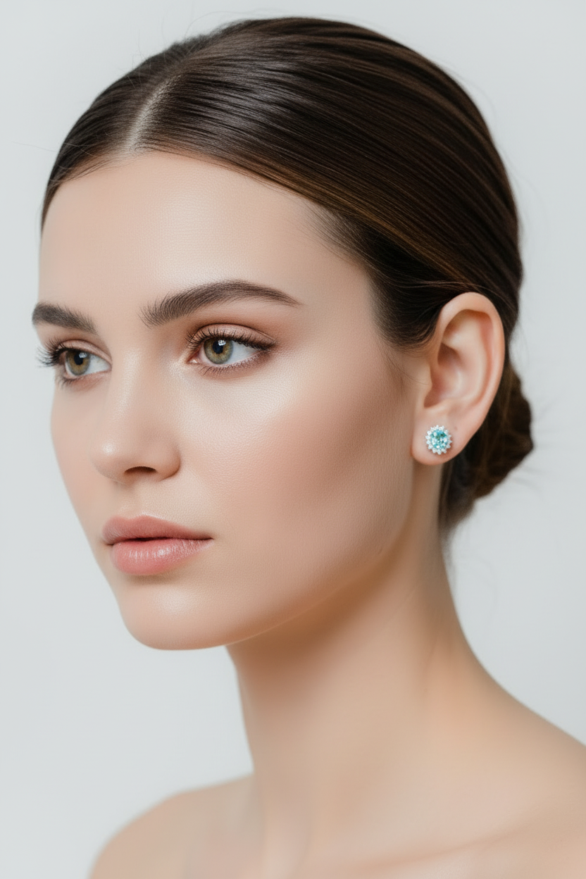 Boucles d’oreilles  Paraíba de synthèse Argent Massif Rhodié