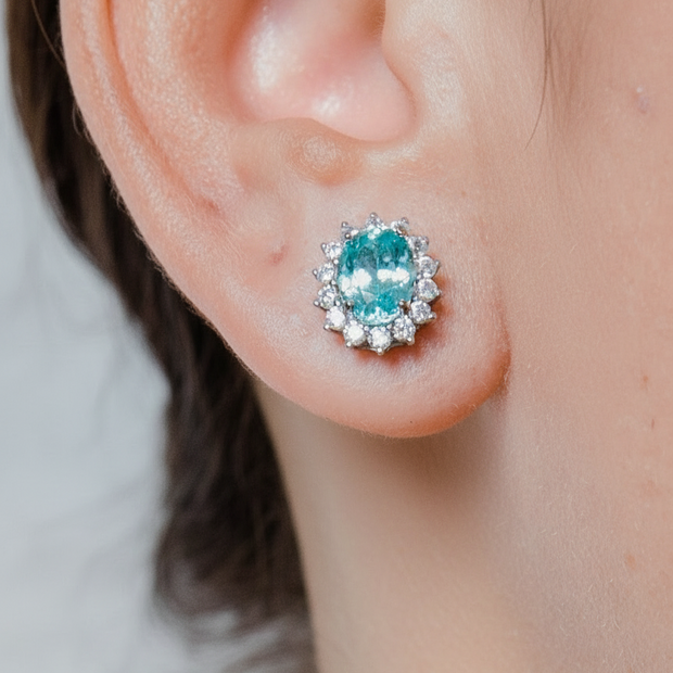 Boucles d’oreilles  Paraíba de synthèse Argent Massif Rhodié