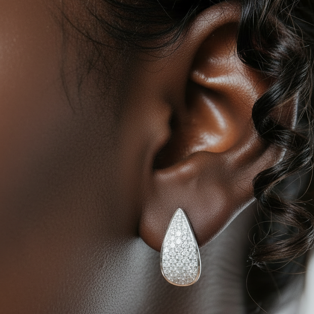 Boucles d'oreilles Créoles Gouttes Moissanites Argent Massif Rhodié