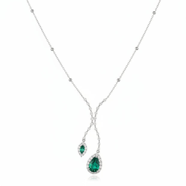 Collier Jasmine Emeraude de synthèse et Moissanites Argent Massif Rhodié