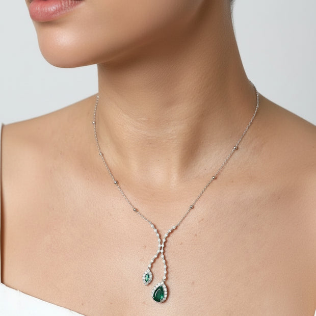 Collier Jasmine Emeraude de synthèse et Moissanites Argent Massif Rhodié