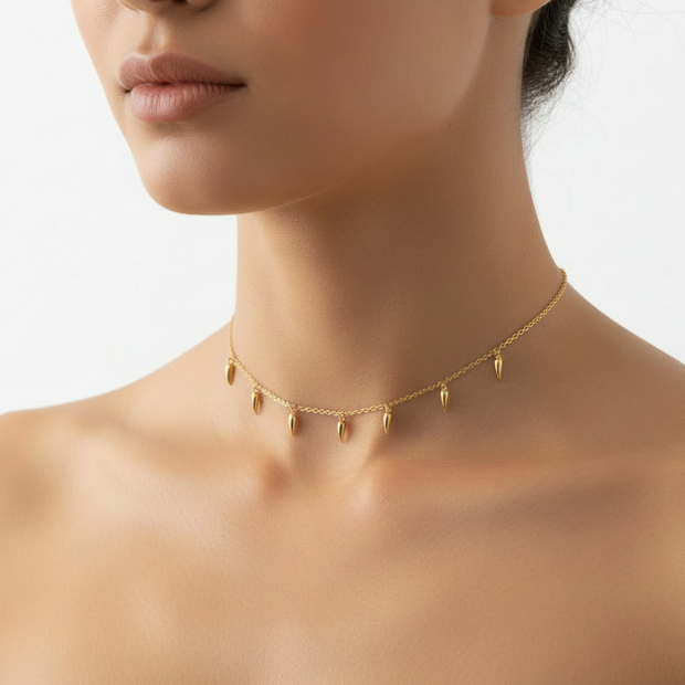Collier minimaliste ras le cou piment argent massif doré