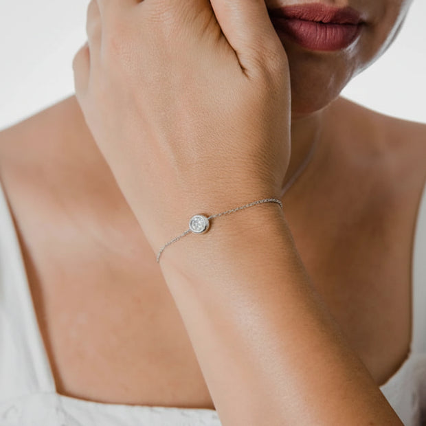 Bracelet Moissanite sertie clos Argent Massif Rhodié