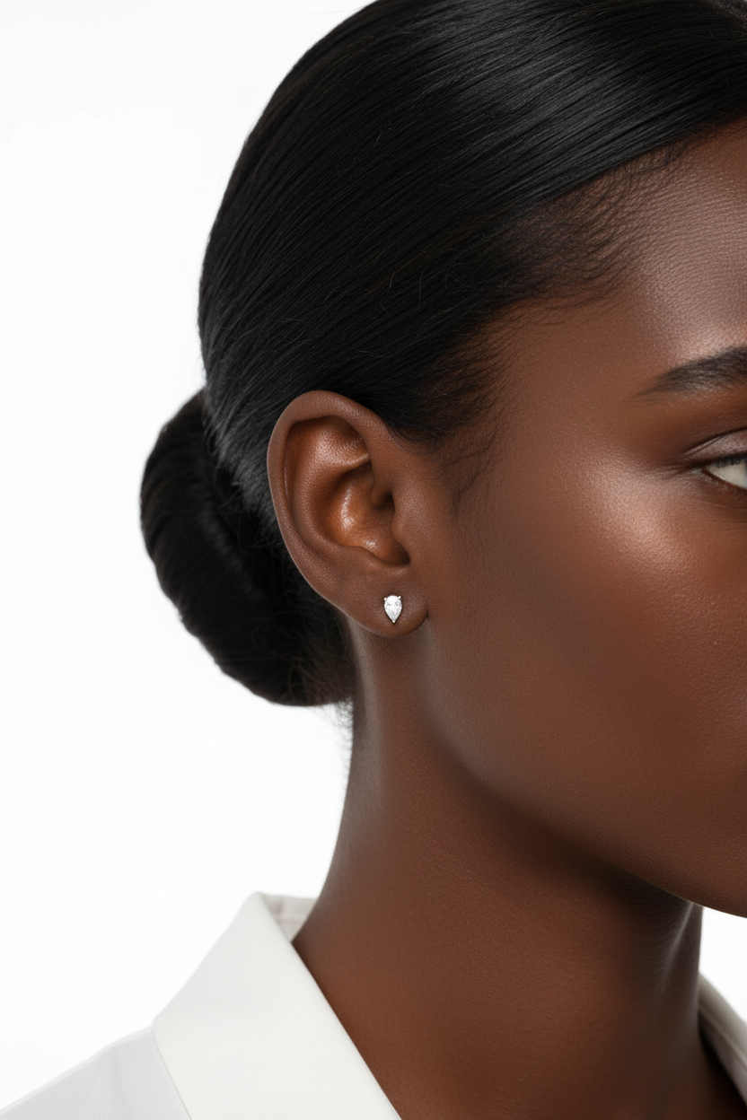Boucles d'oreilles Solitaire Moissanites Gouttes Argent Massif Rhodié