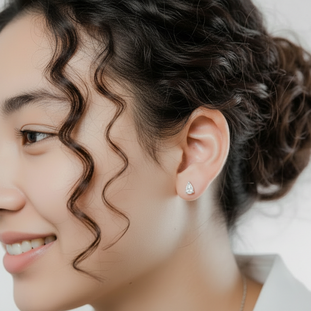 Boucles d'oreilles Solitaire Moissanites Gouttes Argent Massif Rhodié