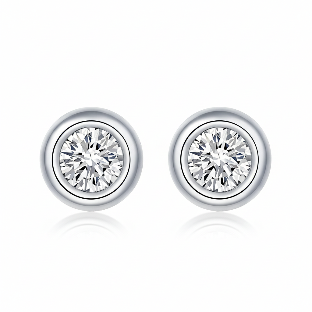 Boucles d’oreilles Moissanites serties clos Argent Massif Rhodié