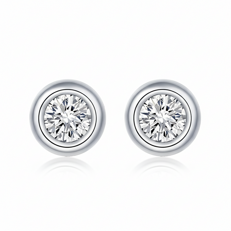 Boucles d’oreilles Moissanites serties clos Argent Massif Rhodié