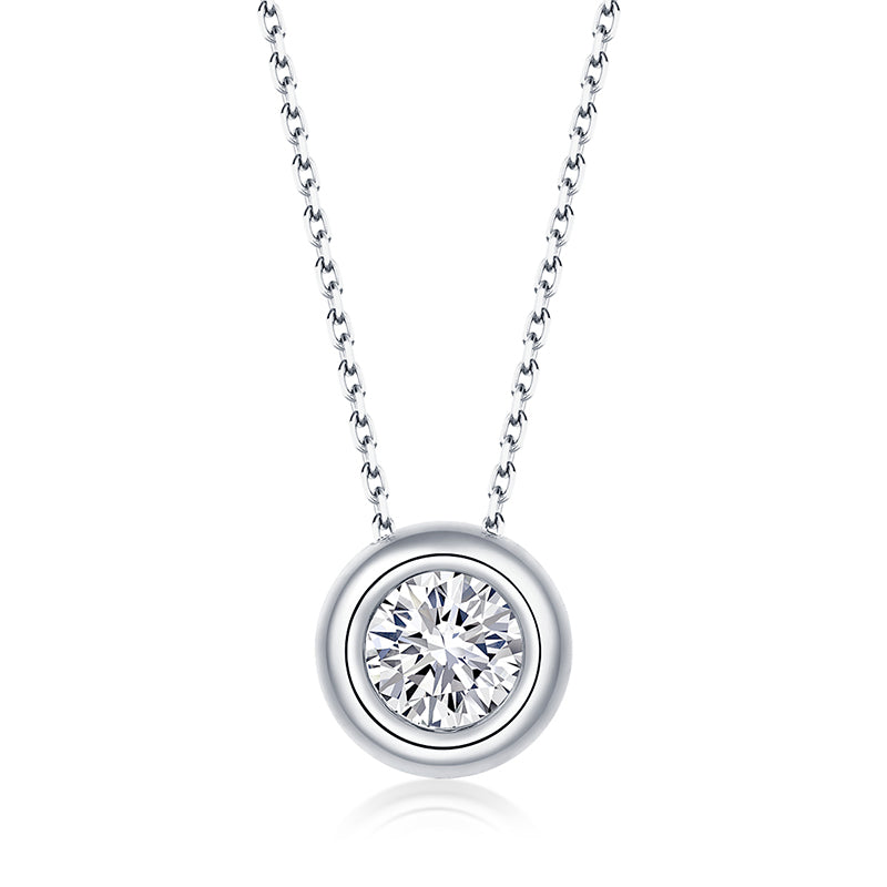 Collier Moissanite rond sertie clos Argent Massif Rhodié