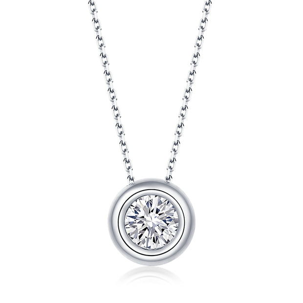 Collier Moissanite rond sertie clos Argent Massif Rhodié