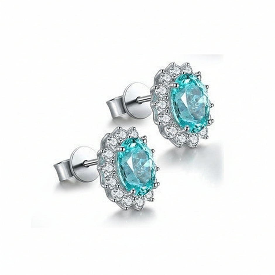 Boucles d’oreilles  Paraíba de synthèse Argent Massif Rhodié