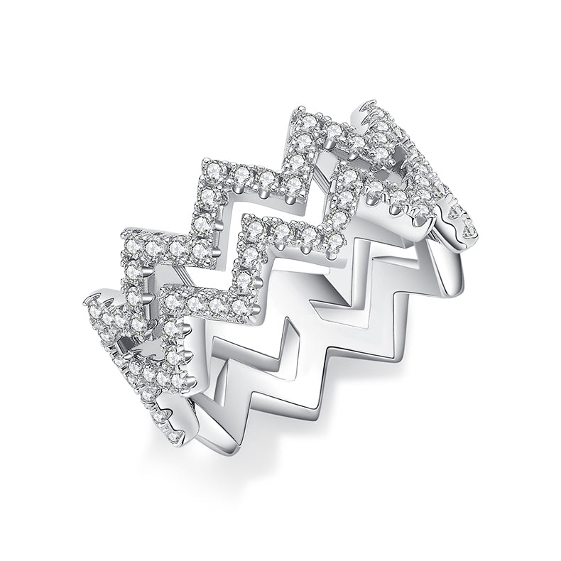 Bague double zigzag Moissanites Argent Massif Rhodié
