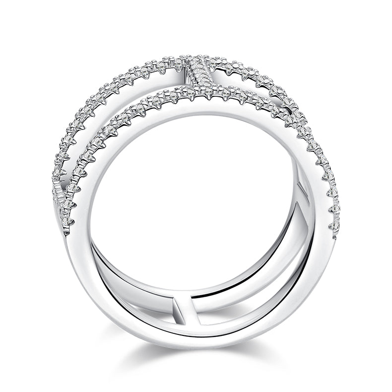 Bague haute double anneau Moissanites en Argent Massif Rhodié