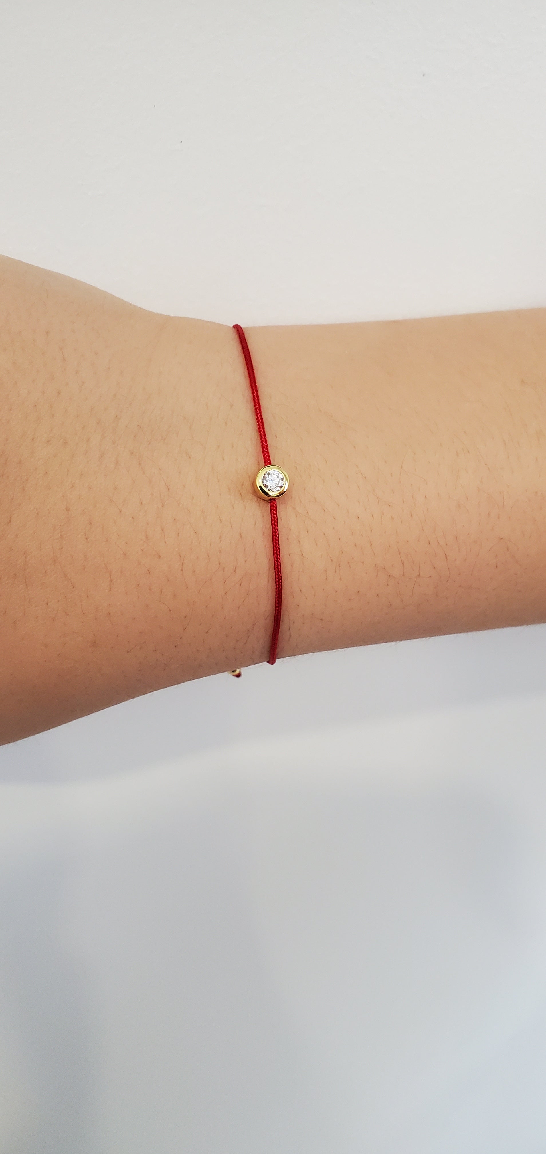 Bracelet Hédi cordon rouge moissanite argent massif doré à l'or fin