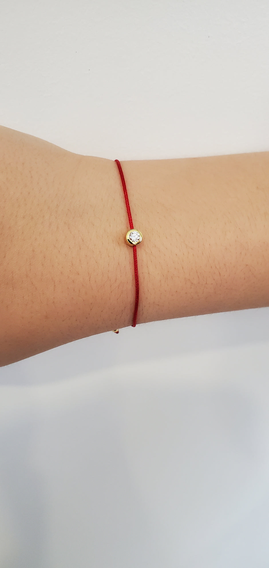 Bracelet Hédi cordon rouge moissanite argent massif doré à l'or fin