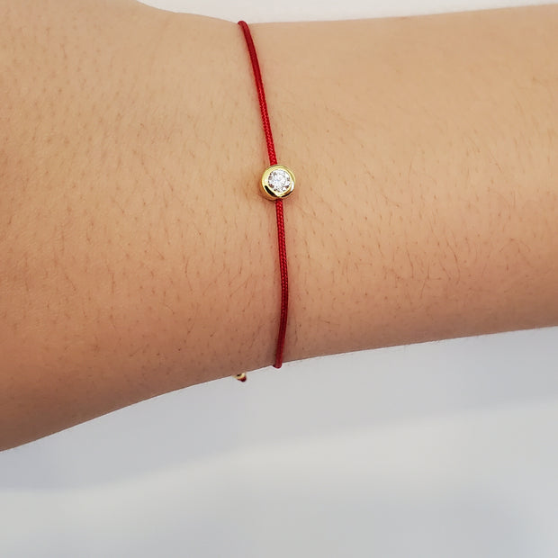 Bracelet Hédi cordon rouge moissanite argent massif doré à l'or fin