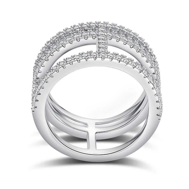 Bague haute triple anneau Moissanites Argent Massif Rhodié