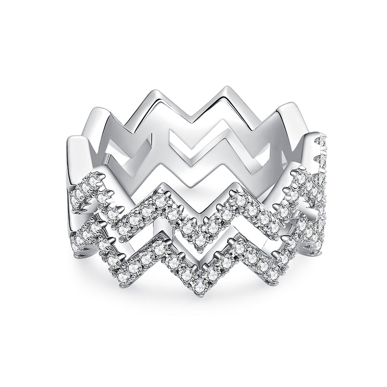Bague double zigzag Moissanites Argent Massif Rhodié