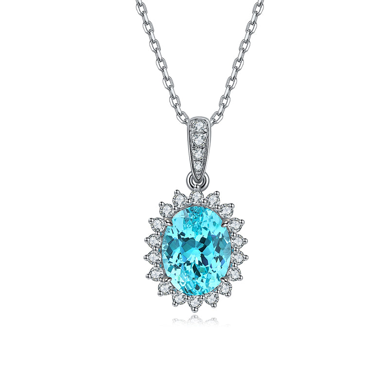 Collier Paraíba de synthèse et Moissanites Argent Massif Rhodié