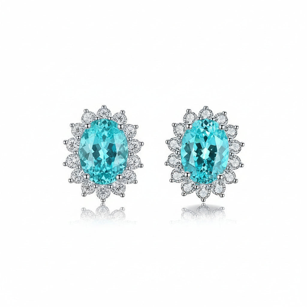 Boucles d’oreilles  Paraíba de synthèse Argent Massif Rhodié