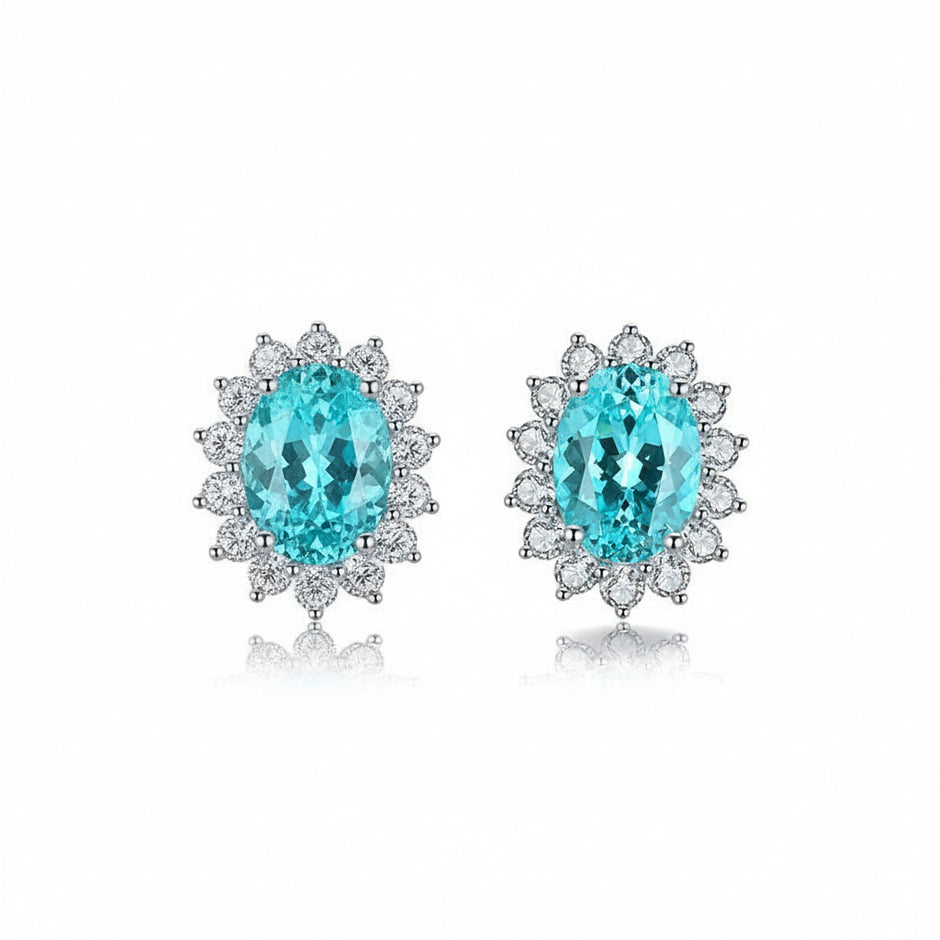 Boucles d’oreilles  Paraíba de synthèse Argent Massif Rhodié